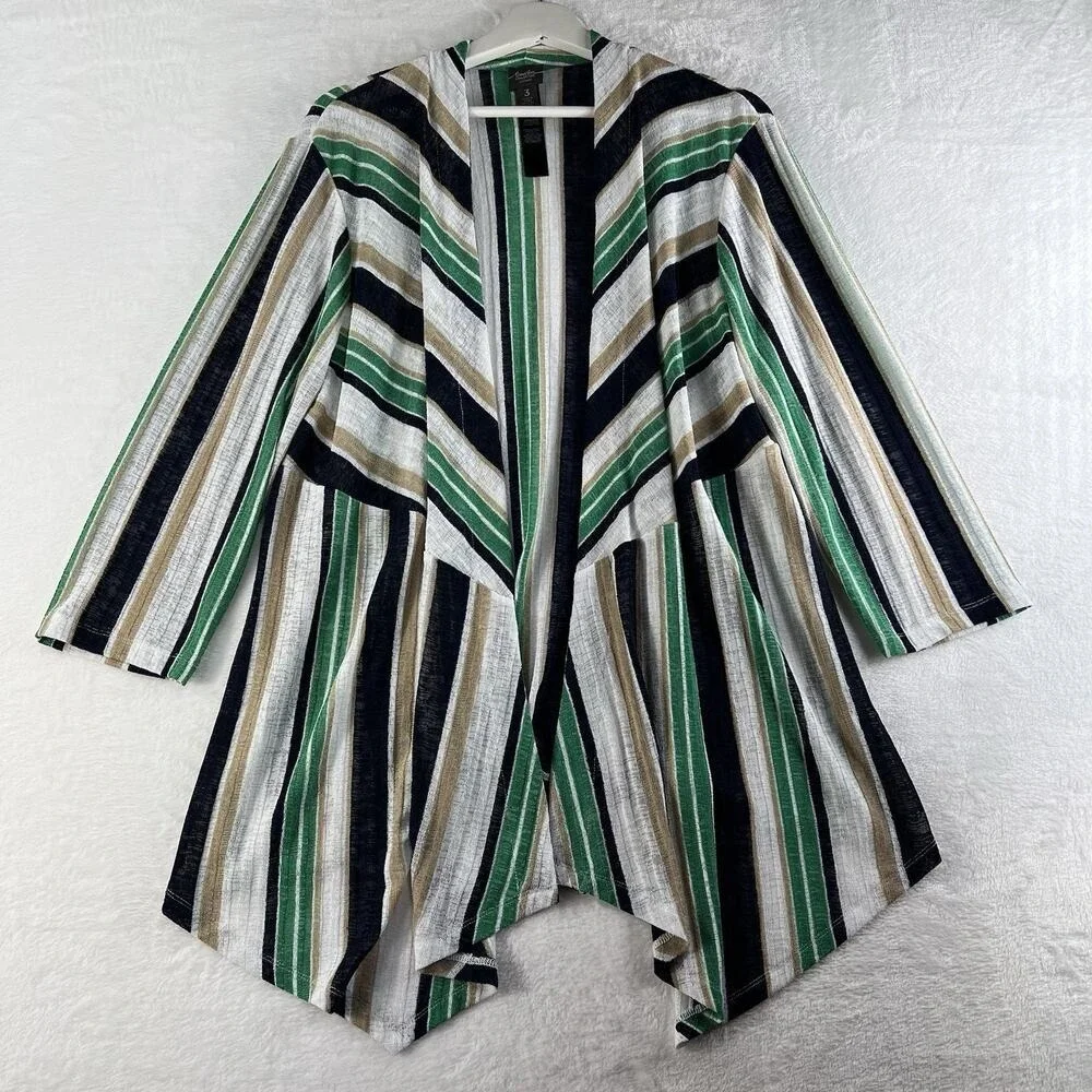 Chico's Travelers‎ 3 US XL Open Front Knit Draped Striped Lightweight Slinky